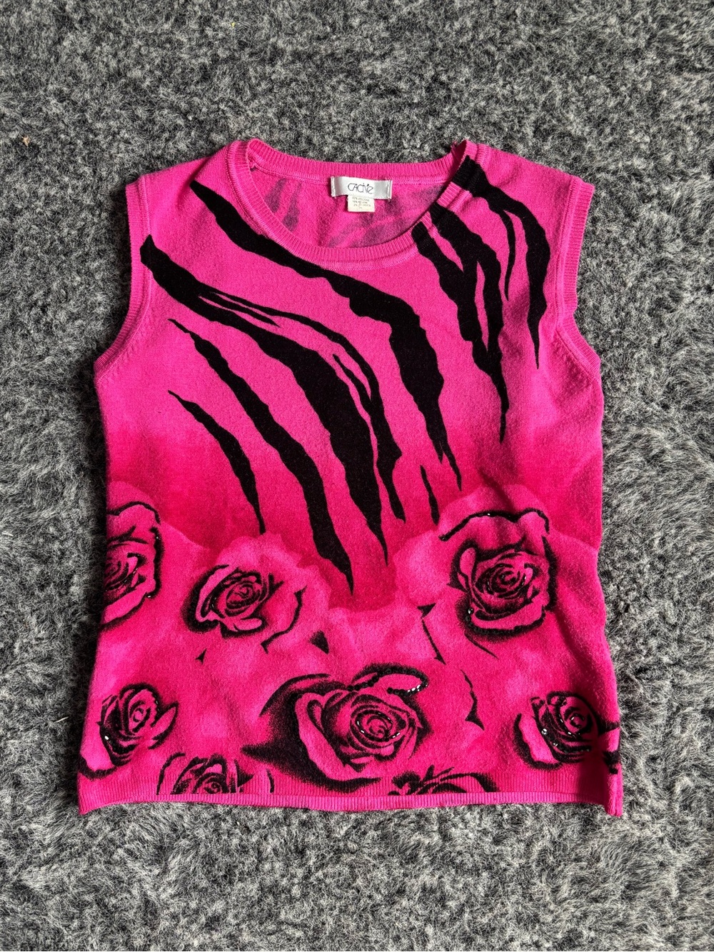 Caché Hot Pink & Black Floral Sleeveless Top